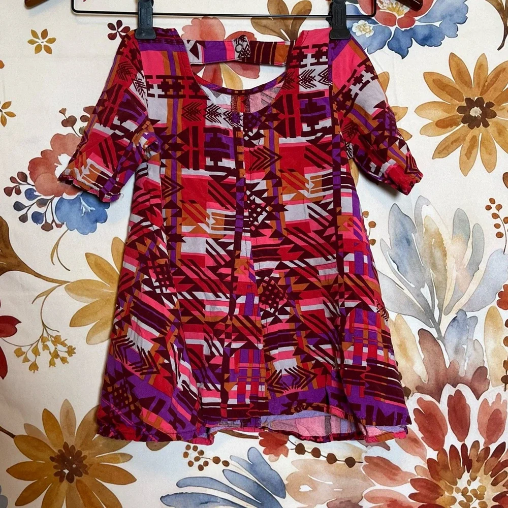 Old Navy 3T Girls Orange Purple Tribal Abstract Tunic Dress Spring Fall Casual